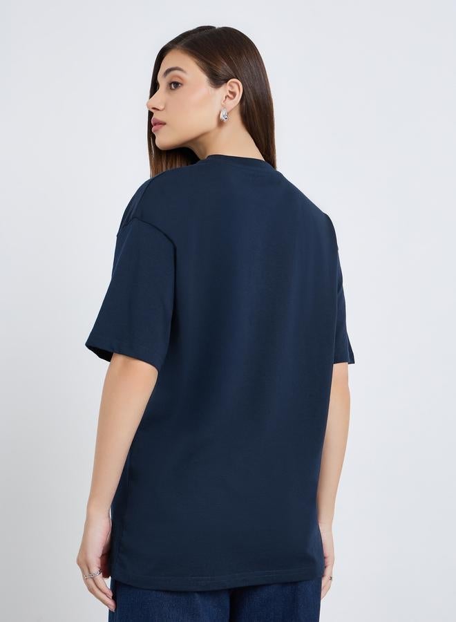 Styli Women Navy Blue London Slogan Oversized T-Shirt - Image 5